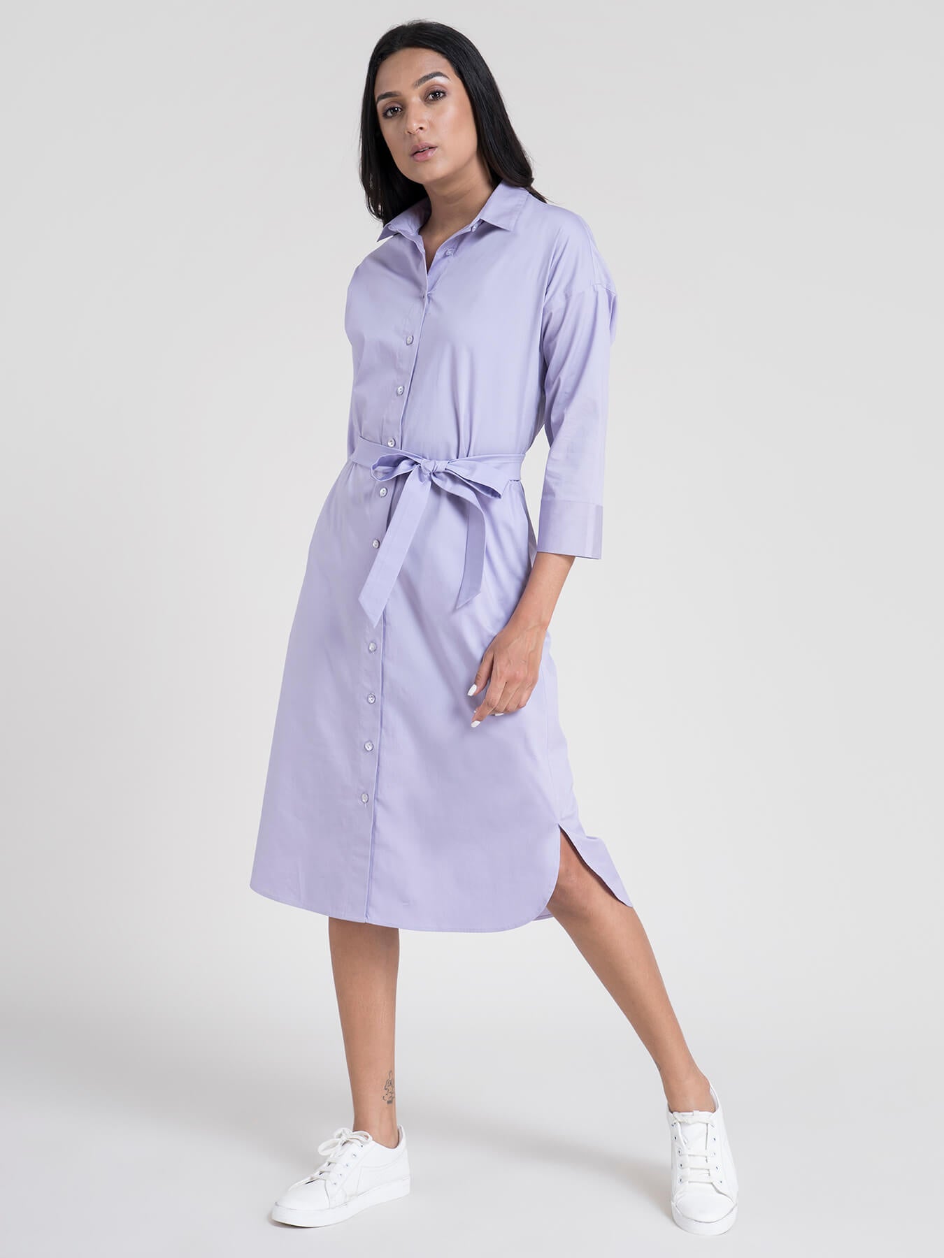 Buy Lilac Cotton Pleated Shirt Dress ...